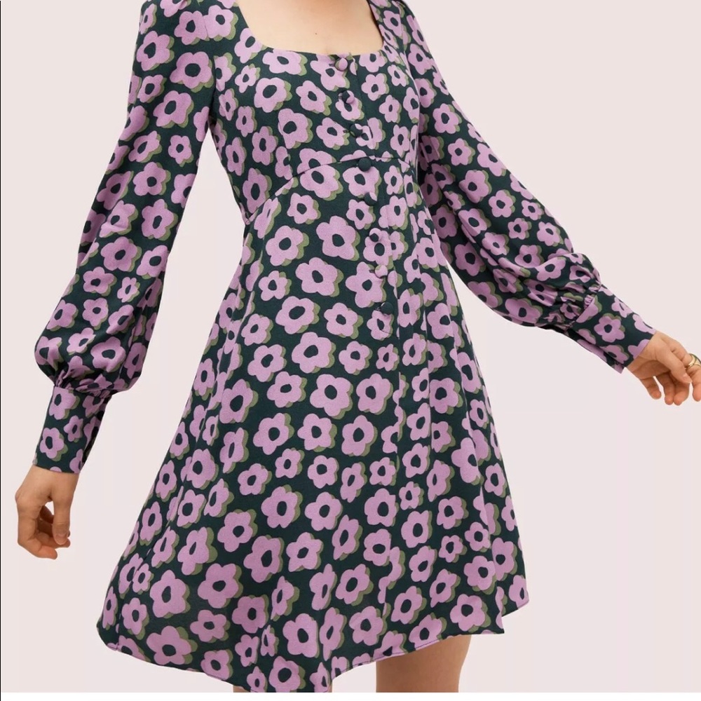 kate spade Black and Lavender Floral Long Sleeve Dress
